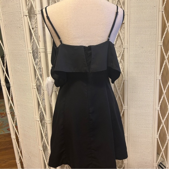J.O.A. Dress Black Off the Shoulder Ruffle Front LBD Fit and Flare size Medium - Picture 6 of 16